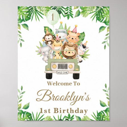 Jungle Animals Safari Car Adventure Party Welcome Poster