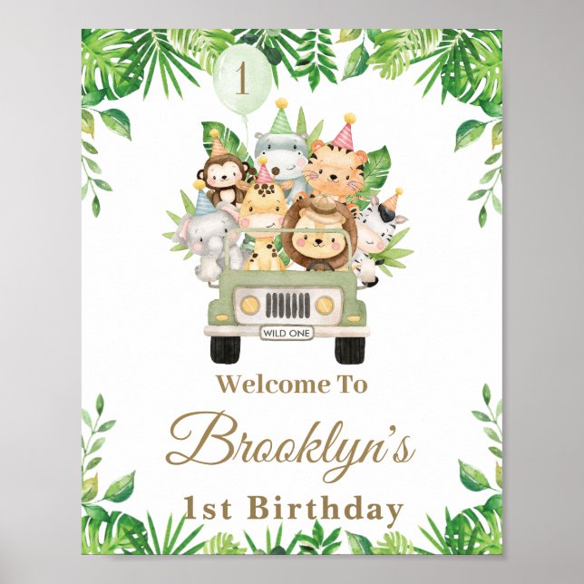 Jungle Animals Safari Car Adventure Party Welcome Poster (Front)