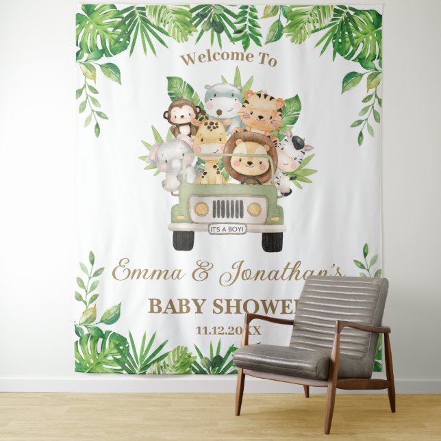 Jungle Animals Safari Car Baby Shower Backdrop (In Situ)