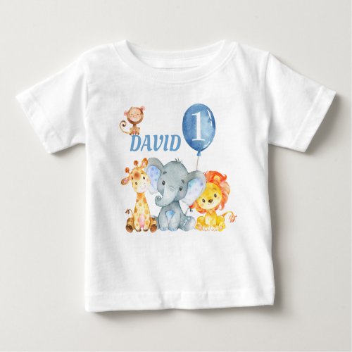 Jungle Animals Safari Cute Baby Boy Birthday Baby T_Shirt