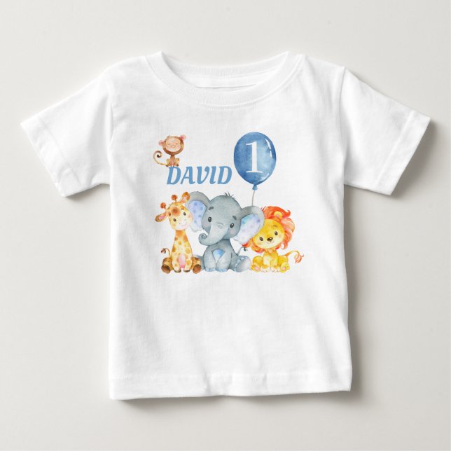 Jungle Animals Safari Cute Baby Boy Birthday T-Shirt (Front)