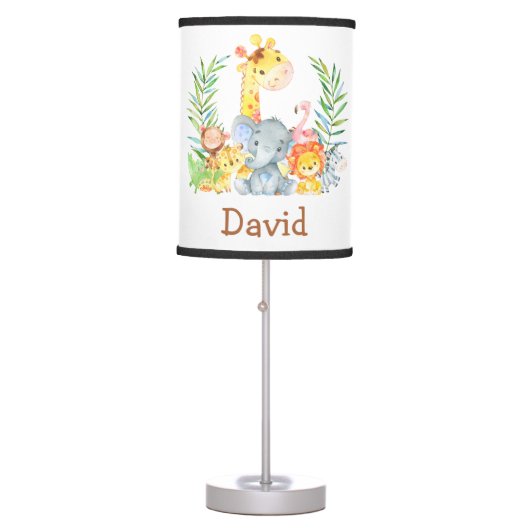 Jungle Animals Safari Cute Nursery Baby Boy Table Lamp (Front)