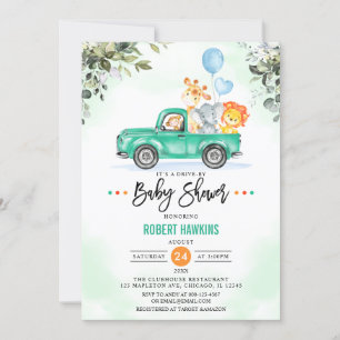 Jungle Animals Safari Drive By Baby Shower Invitation