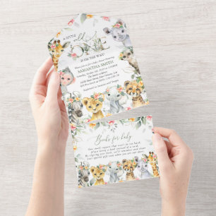 Jungle Animals, Safari, Flowers, Baby Shower All In One Invitation