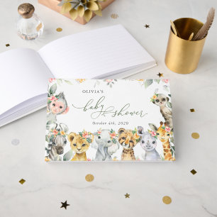 Jungle Animals, Safari, Flowers, Baby Shower Guest Book