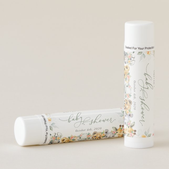 Jungle Animals, Safari, Flowers, Baby Shower Lip Balm (Front)