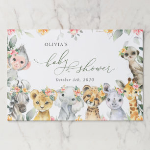 Jungle Animals, Safari, Flowers, Baby Shower Paper Pad