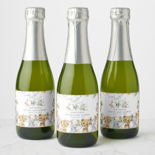 Jungle Animals, Safari, Flowers, Baby Shower Sparkling Wine Label