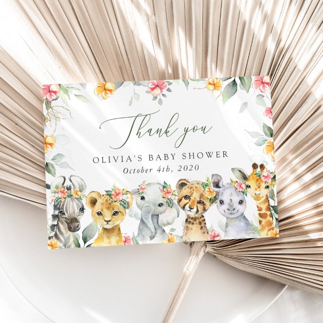 Jungle Animals, Safari, Flowers, Baby Shower Thank You Card (Creator Uploaded)
