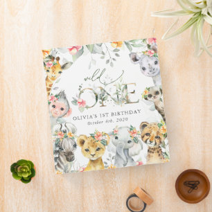 Jungle Animals, Safari, Flowers, First Birthday 3 Ring Binder