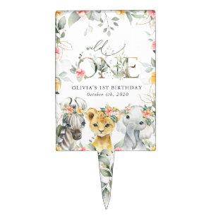 Jungle Animals, Safari, Flowers, First Birthday Cake Topper