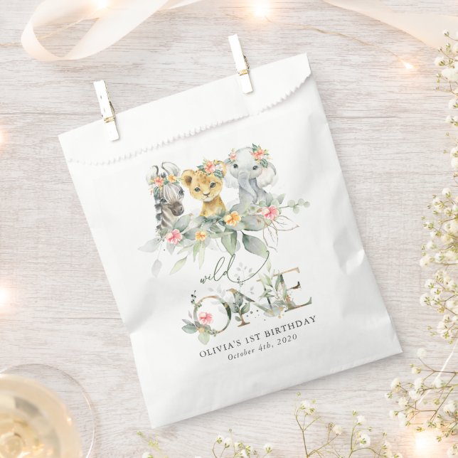 Jungle Animals, Safari, Flowers, First Birthday Favor Bag (Clipped)