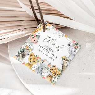 Jungle Animals, Safari, Flowers, First Birthday Favor Tags