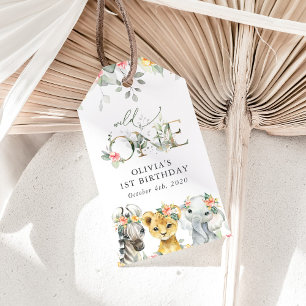 Jungle Animals, Safari, Flowers, First Birthday Gift Tags