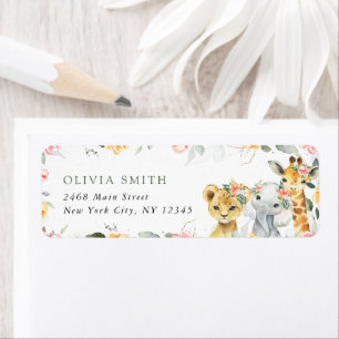 Jungle Animals, Safari, Flowers, First Birthday Label