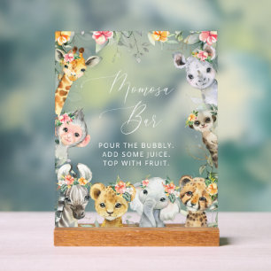 Jungle Animals, Safari, Flowers, Momosa Bar Acrylic Sign