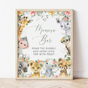 Jungle Animals, Safari, Flowers, Momosa Bar Poster