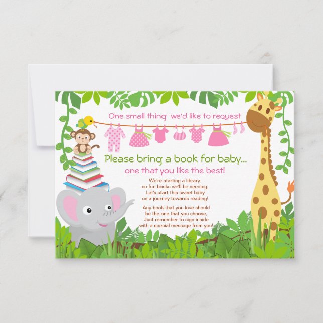 Jungle Animals Safari Girl Baby Shower Book Invitation (Front)