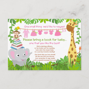 Jungle Animals Safari Girl Baby Shower Book Invitation