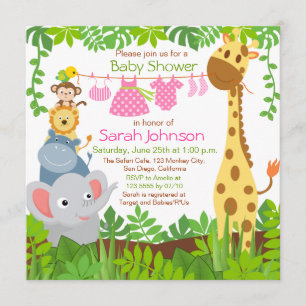 Jungle Animals Safari Girl Baby Shower Invitation