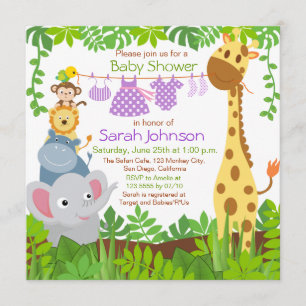 Jungle Animals Safari Girl Baby Shower Invitation