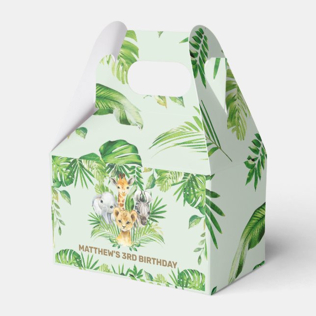 Jungle Animals Safari Greenery Birthday Thank You  Favor Boxes (Front Side)