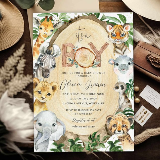 Jungle Animals Safari Greenery Boy Baby Shower Invitation (Creator Uploaded)