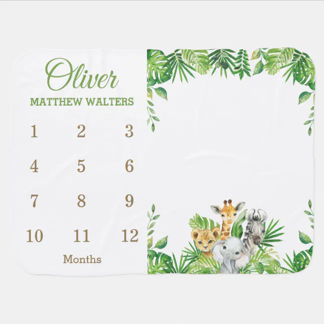 Jungle Animals Safari Greenery Monthly Milestone Baby Blanket | Zazzle