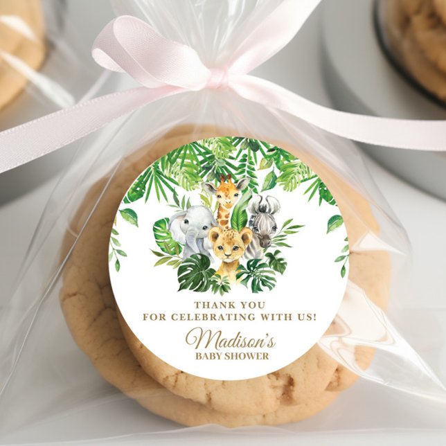 Jungle Animals Safari Greenery Thank You Favor  Classic Round Sticker (Creator Uploaded)