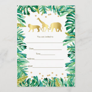 Jungle Animals Safari Invitation Fill In Gold