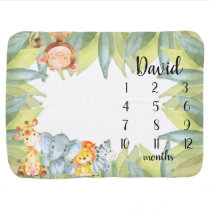 Jungle Animals Safari Monthly Milestone Baby Blanket Jungle Animals Safari Monthly Milestone Baby Blanket