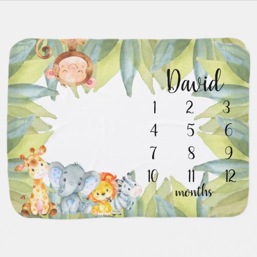 Jungle Animals Safari Monthly Milestone Baby Blanket