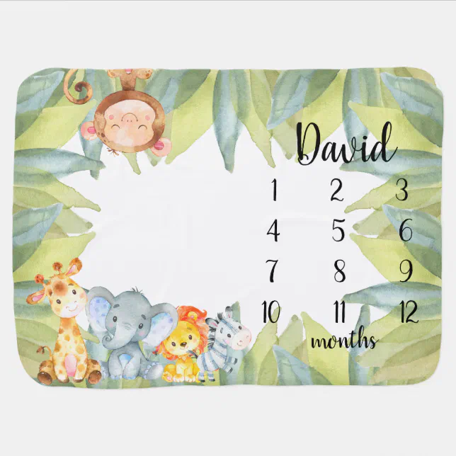 Jungle Animals Safari Monthly Milestone Baby Blanket | Zazzle