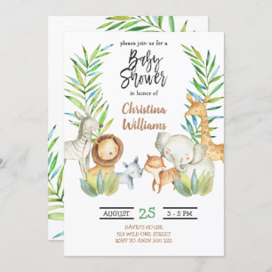 Jungle Animals Safari Neutral Baby Shower Invitation