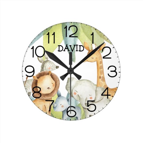 Jungle Animals Safari Personalized Nursery Round Clock