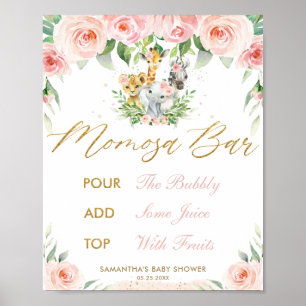Jungle Animals Safari Pink Floral Momosa Bar Sign