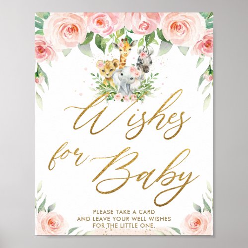 Jungle Animals Safari Pink Floral Wishes for Baby Poster