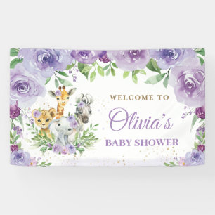 Jungle Animals Safari Purple Floral Backdrop Banner