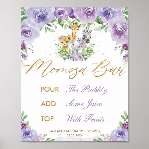 Jungle Animals Safari Purple Floral Momosa Bar  Poster