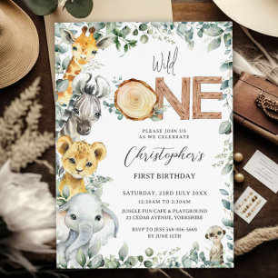 Jungle Animals Safari Wild One 1st First Birthday Invitation
