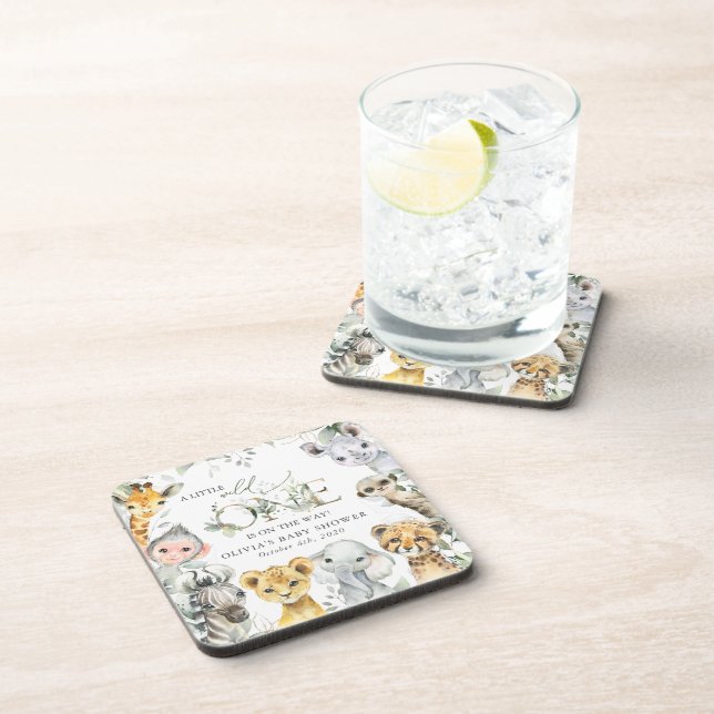 Jungle Animals, Safari, Wild One, Baby Shower Beverage Coaster (Right Side)