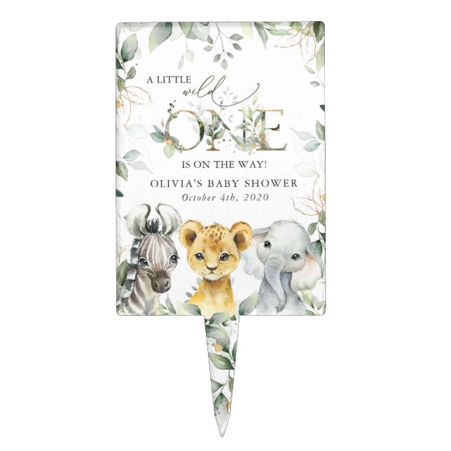 Jungle Animals, Safari, Wild One, Baby Shower Cake Topper (Front)