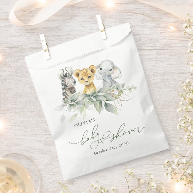 Jungle Animals, Safari, Wild One, Baby Shower Favor Bag (Clipped)