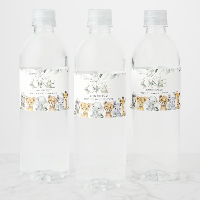 Jungle Animals, Safari, Wild One, Baby Shower Water Bottle Label (Bottles)
