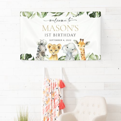 Jungle Animals Safari Wild One Birthday Welcome Banner