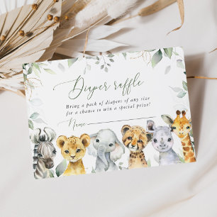Jungle Animals, Safari, Wild One, Diaper Raffle Enclosure Card