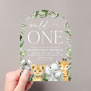 Jungle Animals, Safari, Wild One, First Birthday Acrylic Invitations