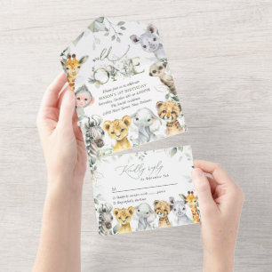Jungle Animals, Safari, Wild One, First Birthday All In One Invitation