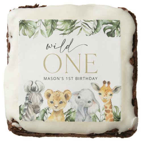 Jungle Animals Safari Wild One First Birthday Brownie