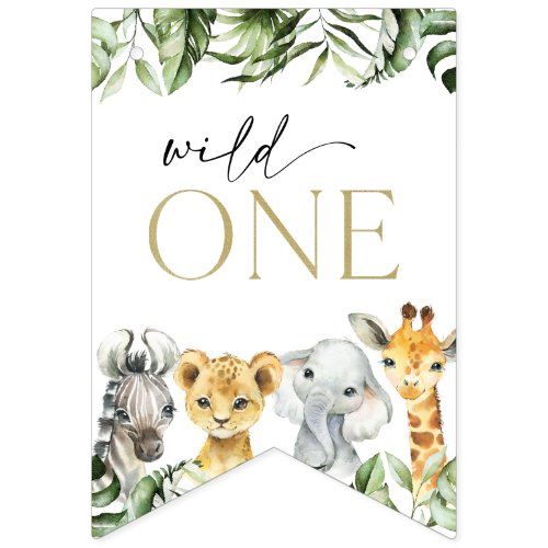 Jungle Animals Safari Wild One First Birthday Bunting Flags